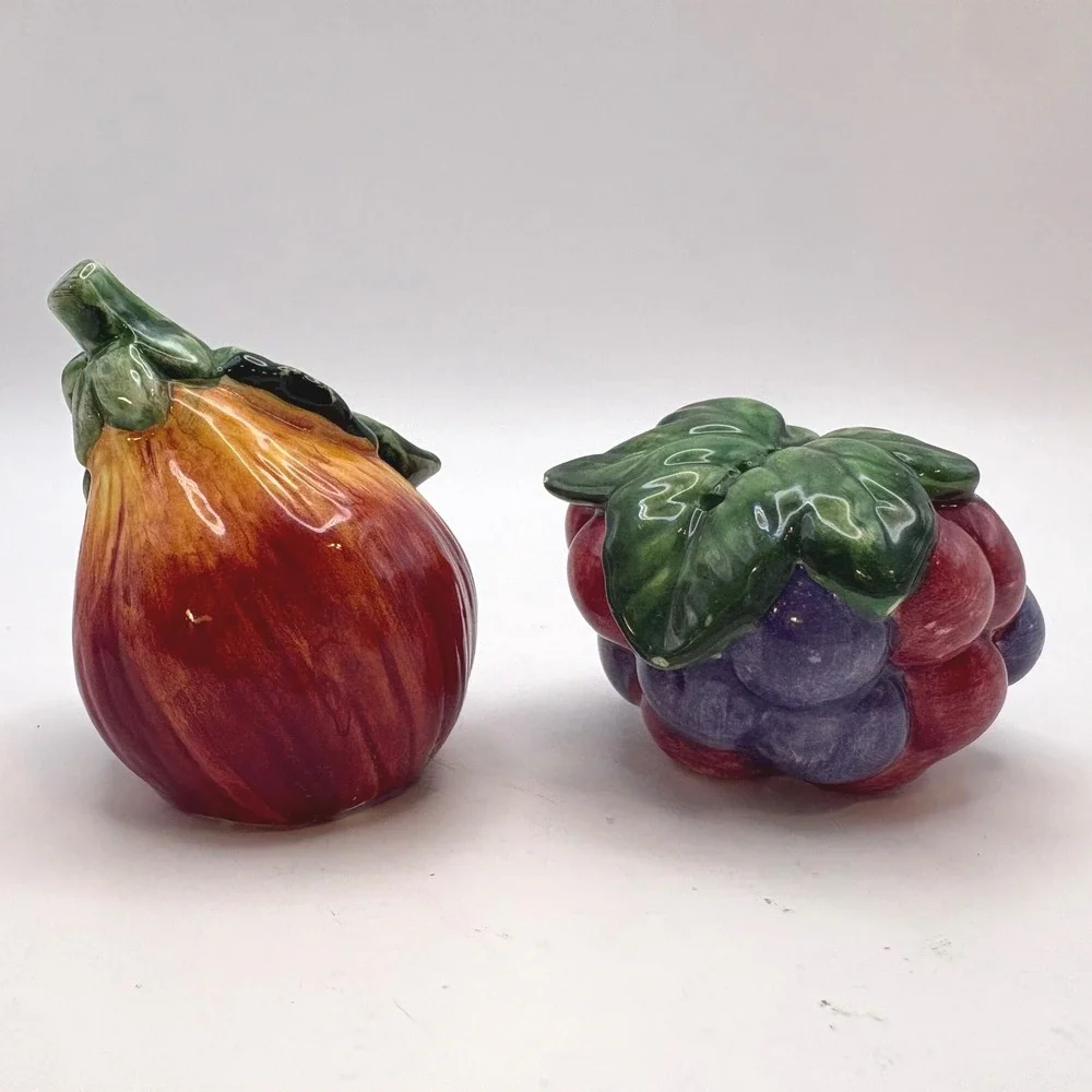 Vtg Fitz & Floyd Italian Fruit Garden Cabbage Mug Shaker Relish Set 5 Majolica